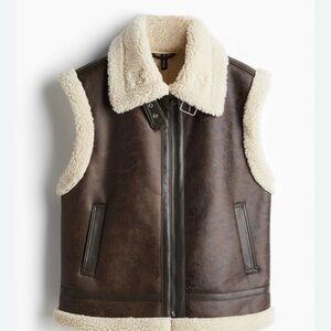 Women’s Brown large H&M vest -  Faux Leather Sherpa Vest- perfect